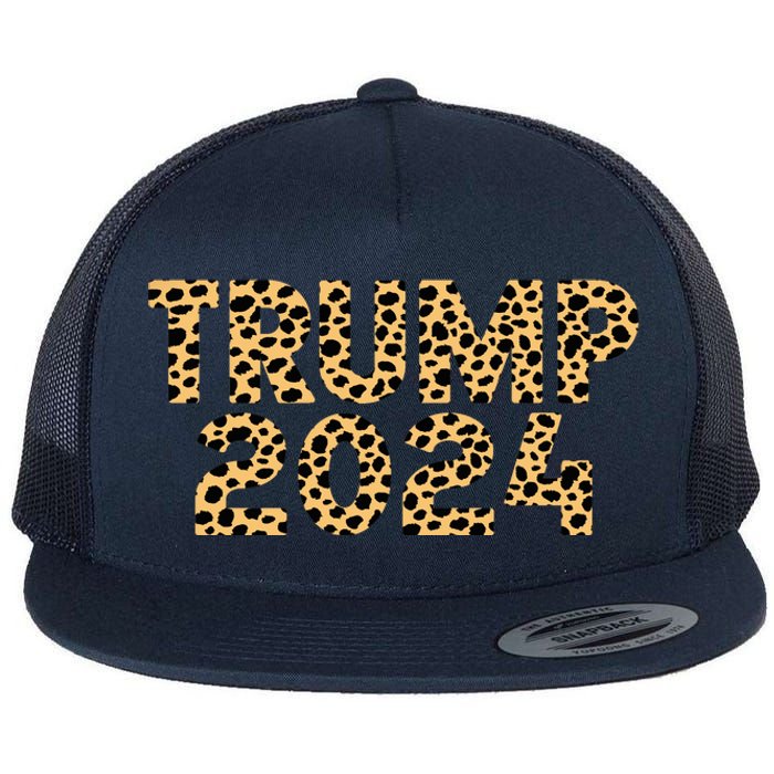 Trump 2024 Leopard Design Flat Bill Trucker Hat