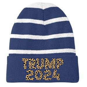 Trump 2024 Leopard Design Striped Beanie with Solid Band