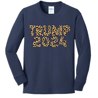 Trump 2024 Leopard Design Kids Long Sleeve Shirt