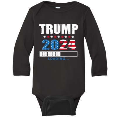 Trump 2024 Loading Funny 45 47 Trump 2024 Take America Back Baby Long Sleeve Bodysuit