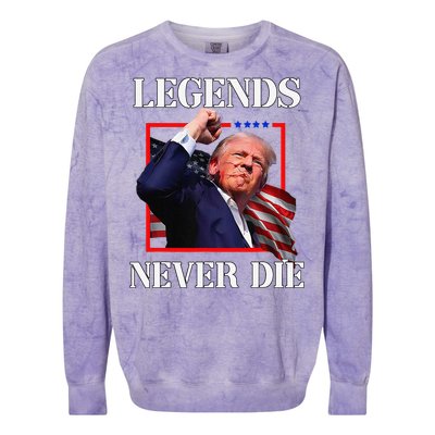 Trump 2024 Legends Never Die Fight Trump Fist Pump Shot Colorblast Crewneck Sweatshirt