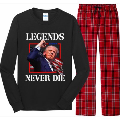 Trump 2024 Legends Never Die Fight Trump Fist Pump Shot Long Sleeve Pajama Set