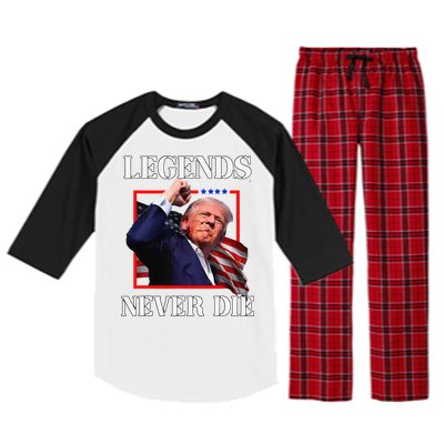 Trump 2024 Legends Never Die Fight Trump Fist Pump Shot Raglan Sleeve Pajama Set