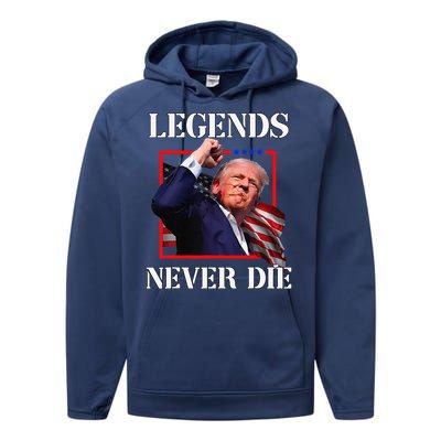 Trump 2024 Legends Never Die Fight Trump Fist Pump Shot Performance Fleece Hoodie