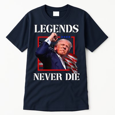 Trump 2024 Legends Never Die Fight Trump Fist Pump Shot Tall T-Shirt