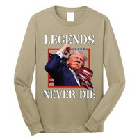 Trump 2024 Legends Never Die Fight Trump Fist Pump Shot Long Sleeve Shirt