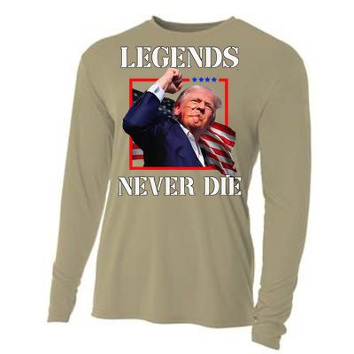 Trump 2024 Legends Never Die Fight Trump Fist Pump Shot Cooling Performance Long Sleeve Crew