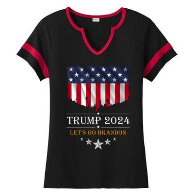 Trump 2024 Lets Go Brandon U.S Flag Ladies Halftime Notch Neck Tee