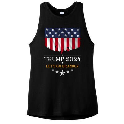 Trump 2024 Lets Go Brandon U.S Flag Ladies PosiCharge Tri-Blend Wicking Tank