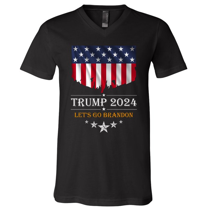 Trump 2024 Lets Go Brandon U.S Flag V-Neck T-Shirt