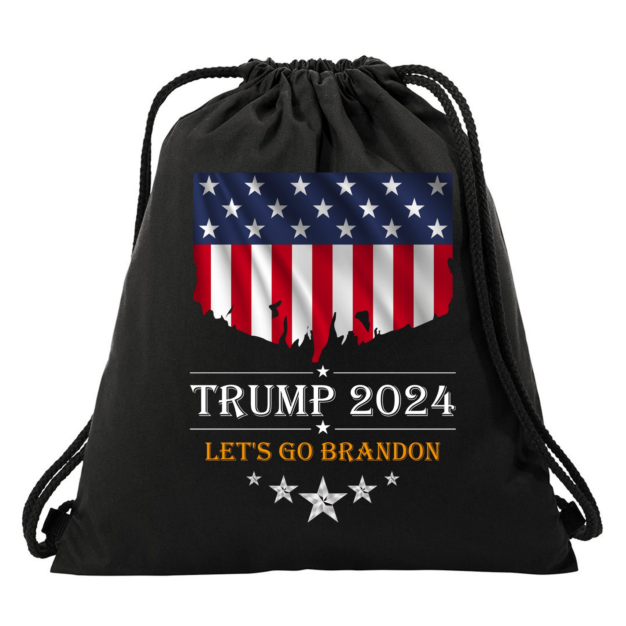 Trump 2024 Lets Go Brandon U.S Flag Drawstring Bag
