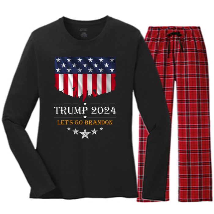 Trump 2024 Lets Go Brandon U.S Flag Women's Long Sleeve Flannel Pajama Set 