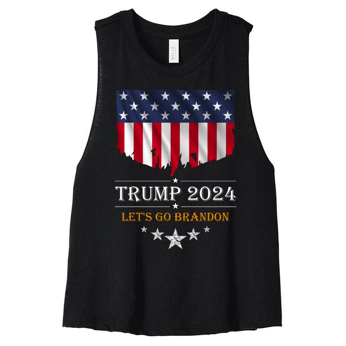 Trump 2024 Lets Go Brandon U.S Flag Women's Racerback Cropped Tank