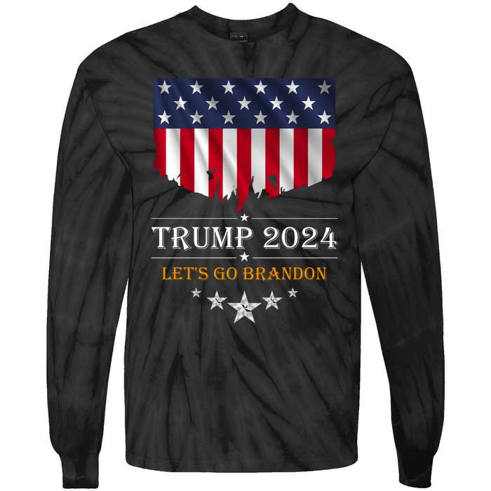 Trump 2024 Lets Go Brandon U.S Flag Tie-Dye Long Sleeve Shirt