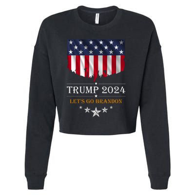 Trump 2024 Lets Go Brandon U.S Flag Cropped Pullover Crew