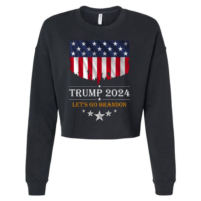 Trump 2024 Lets Go Brandon U.S Flag Cropped Pullover Crew