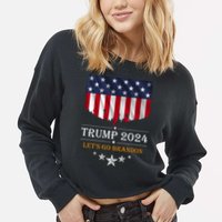 Trump 2024 Lets Go Brandon U.S Flag Cropped Pullover Crew