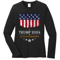 Trump 2024 Lets Go Brandon U.S Flag Ladies Long Sleeve Shirt