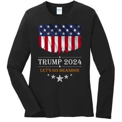 Trump 2024 Lets Go Brandon U.S Flag Ladies Long Sleeve Shirt