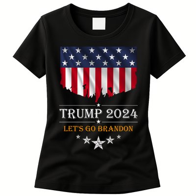 Trump 2024 Lets Go Brandon U.S Flag Womens T-Shirt