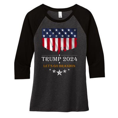 Trump 2024 Lets Go Brandon U.S Flag Women's Tri-Blend 3/4-Sleeve Raglan Shirt