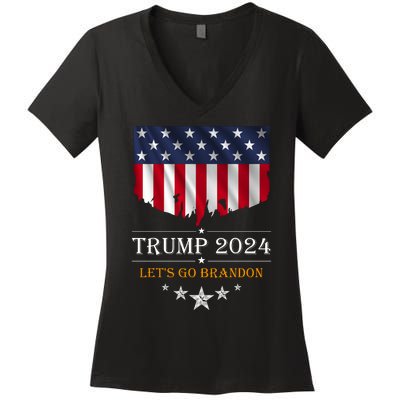 Trump 2024 Lets Go Brandon U.S Flag Women's V-Neck T-Shirt