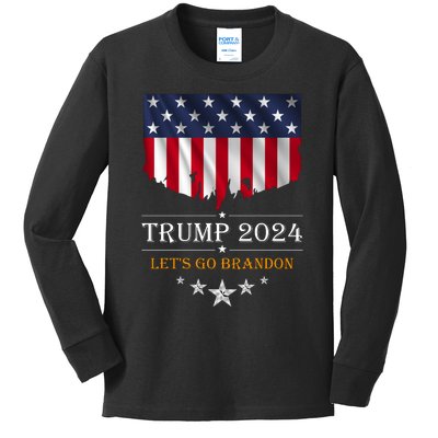 Trump 2024 Lets Go Brandon U.S Flag Kids Long Sleeve Shirt