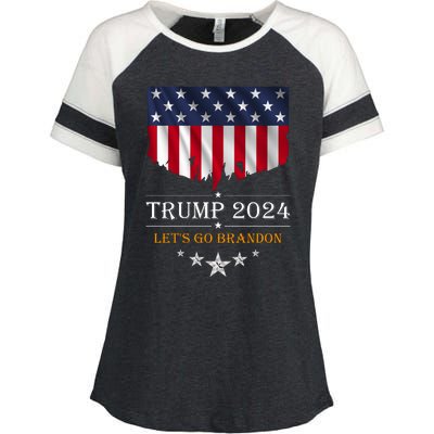 Trump 2024 Lets Go Brandon U.S Flag Enza Ladies Jersey Colorblock Tee