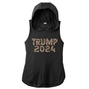 Trump 2024 Leopard Print Support Graphic Ladies PosiCharge Tri-Blend Wicking Draft Hoodie Tank