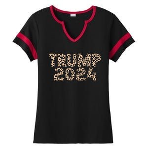 Trump 2024 Leopard Print Support Graphic Ladies Halftime Notch Neck Tee