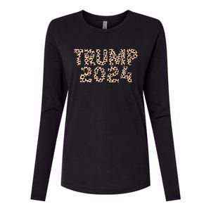 Trump 2024 Leopard Print Support Graphic Womens Cotton Relaxed Long Sleeve T-Shirt