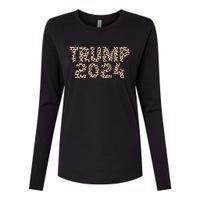 Trump 2024 Leopard Print Support Graphic Womens Cotton Relaxed Long Sleeve T-Shirt