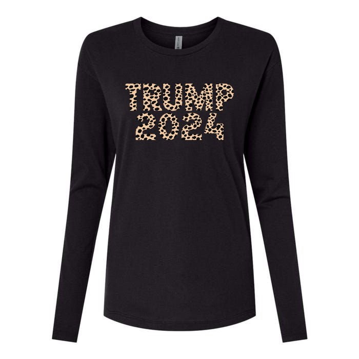 Trump 2024 Leopard Print Support Graphic Womens Cotton Relaxed Long Sleeve T-Shirt