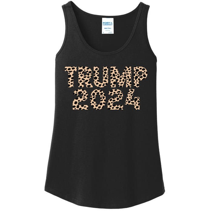 Trump 2024 Leopard Print Support Graphic Ladies Essential Tank