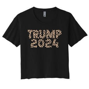 Trump 2024 Leopard Print Support Graphic Women's Crop Top Tee