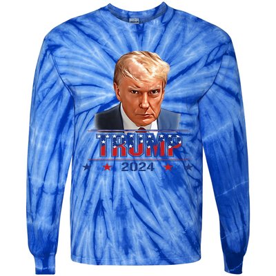 Trump 2024 Mugshot American Tie-Dye Long Sleeve Shirt