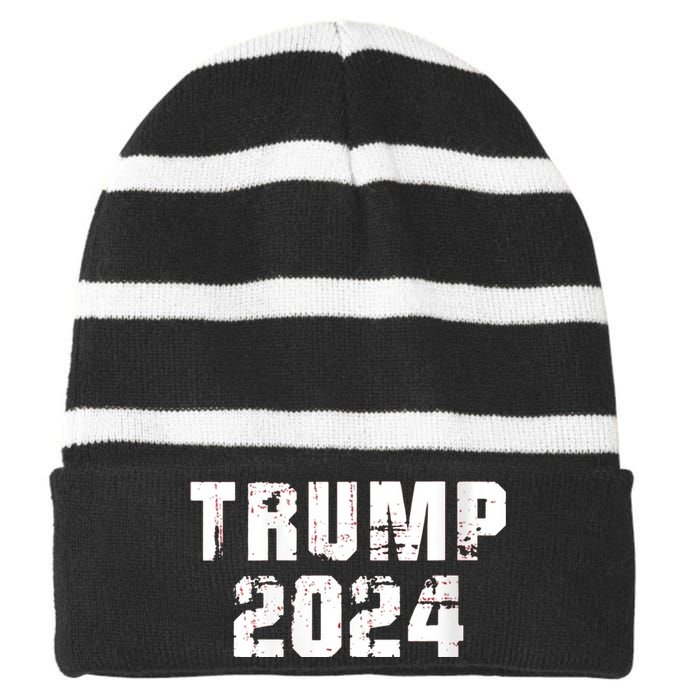 Trump 2024 Mugshot President Legend Striped Beanie with Solid Band