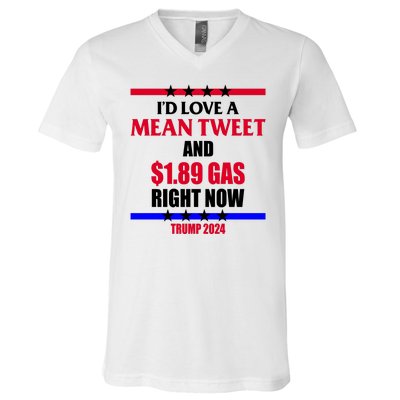 Trump 2024 Mean Tweet Low Gas Anti Biden V-Neck T-Shirt