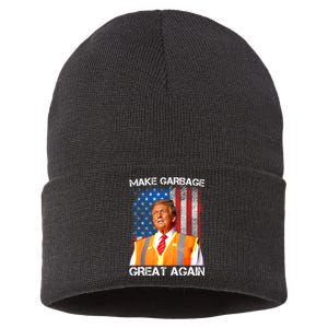 Trump 2024 Make Garbage Great Again Funny For Trump Us Flag Sustainable Knit Beanie