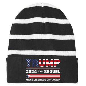 Trump 2024 Make Liberals Cry Again Striped Beanie with Solid Band