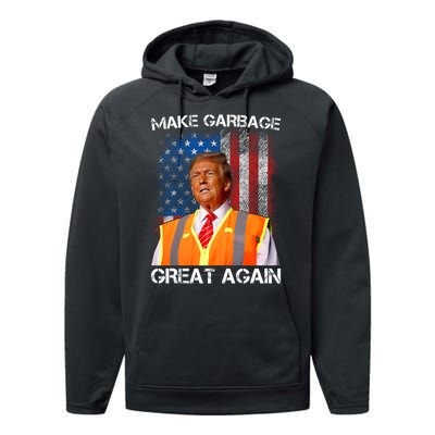 Trump 2024 Make Garbage Great Again Funny For Trump Us Flag Performance Fleece Hoodie