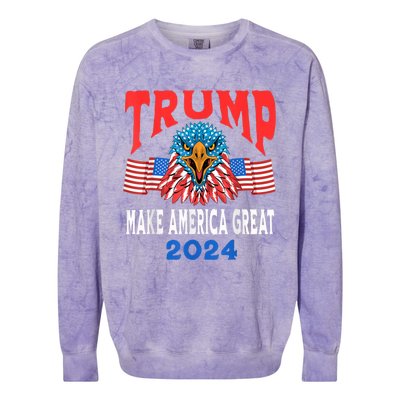 Trump 2024 Maga USA Republican American Flag Eagle Colorblast Crewneck Sweatshirt