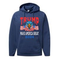 Trump 2024 Maga USA Republican American Flag Eagle Performance Fleece Hoodie