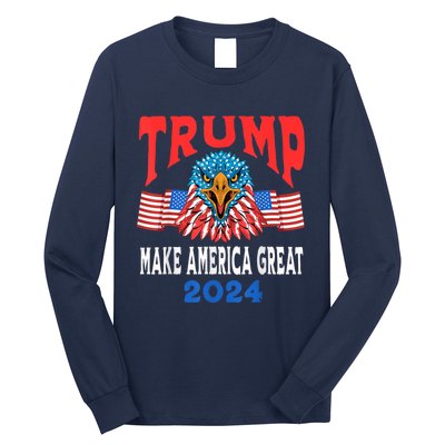 Trump 2024 Maga USA Republican American Flag Eagle Long Sleeve Shirt