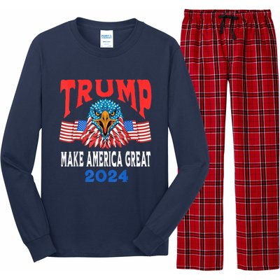 Trump 2024 Maga USA Republican American Flag Eagle Long Sleeve Pajama Set