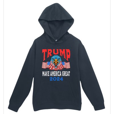 Trump 2024 Maga USA Republican American Flag Eagle Urban Pullover Hoodie