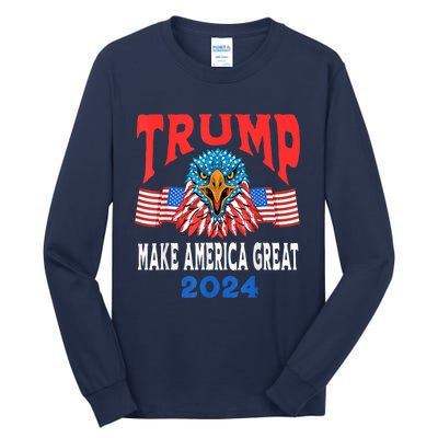 Trump 2024 Maga USA Republican American Flag Eagle Tall Long Sleeve T-Shirt