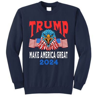 Trump 2024 Maga USA Republican American Flag Eagle Tall Sweatshirt