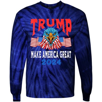 Trump 2024 Maga USA Republican American Flag Eagle Tie-Dye Long Sleeve Shirt