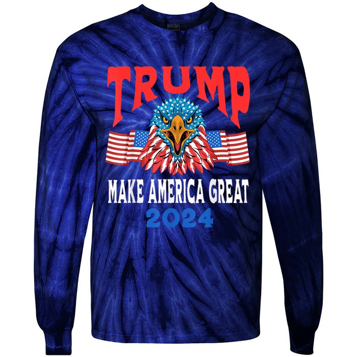 Trump 2024 Maga USA Republican American Flag Eagle Tie-Dye Long Sleeve Shirt